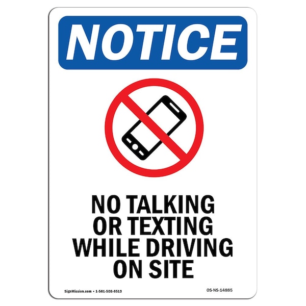 Safety Sign, OSHA Notice, 5" Height, No Talking Or Texting Sign With Symbol, Portrait, 10PK